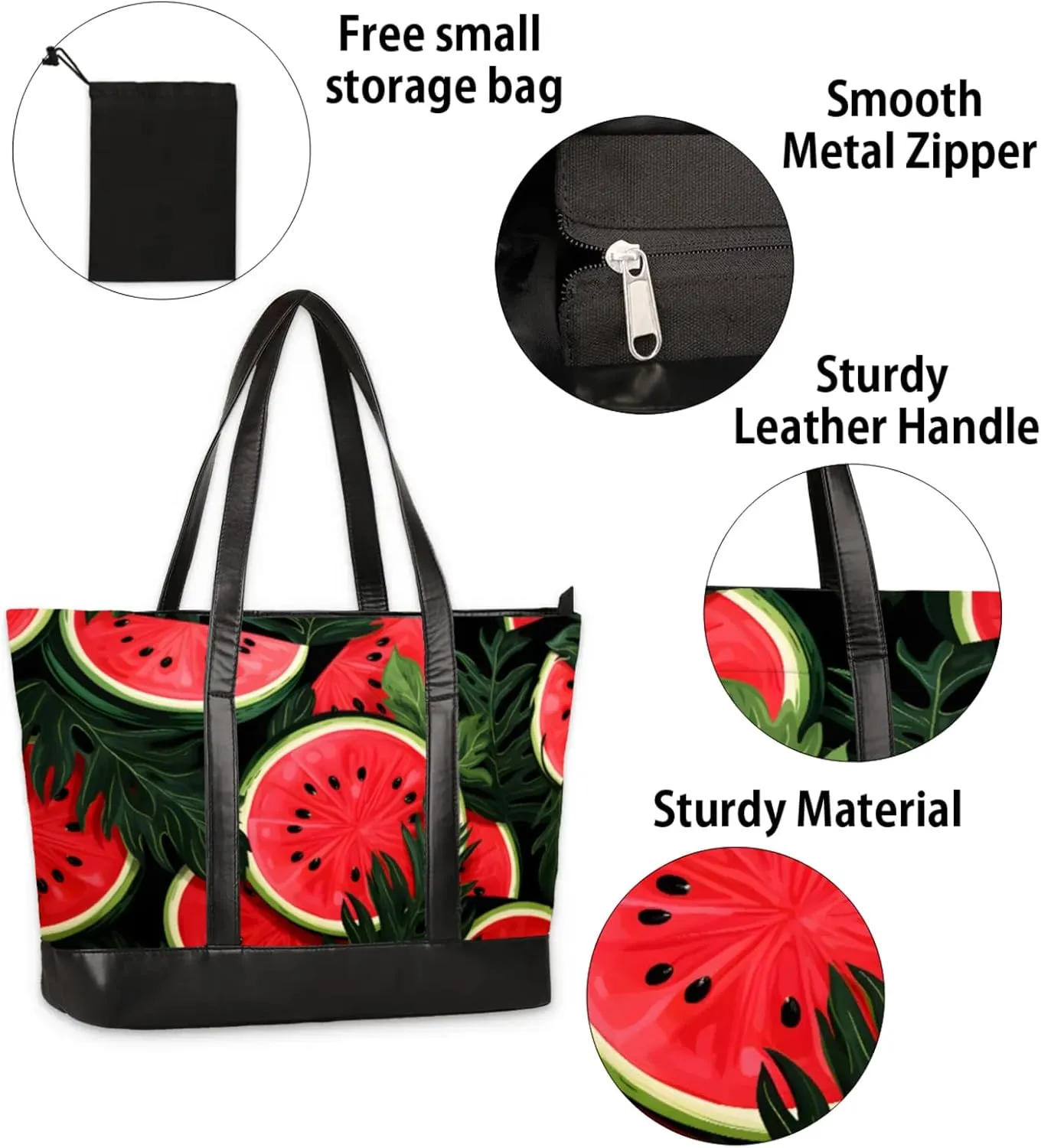 Women Tote Bag with Zipper, Shopper Handbag Travel Purse, PU Leather Laptop Tote Bags, Weekender Tote Bags