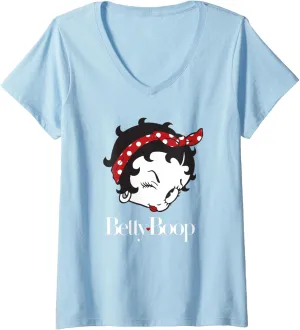 Womens Betty Boop Vintage Big Head Wink Bandana V-Neck T-Shirt
