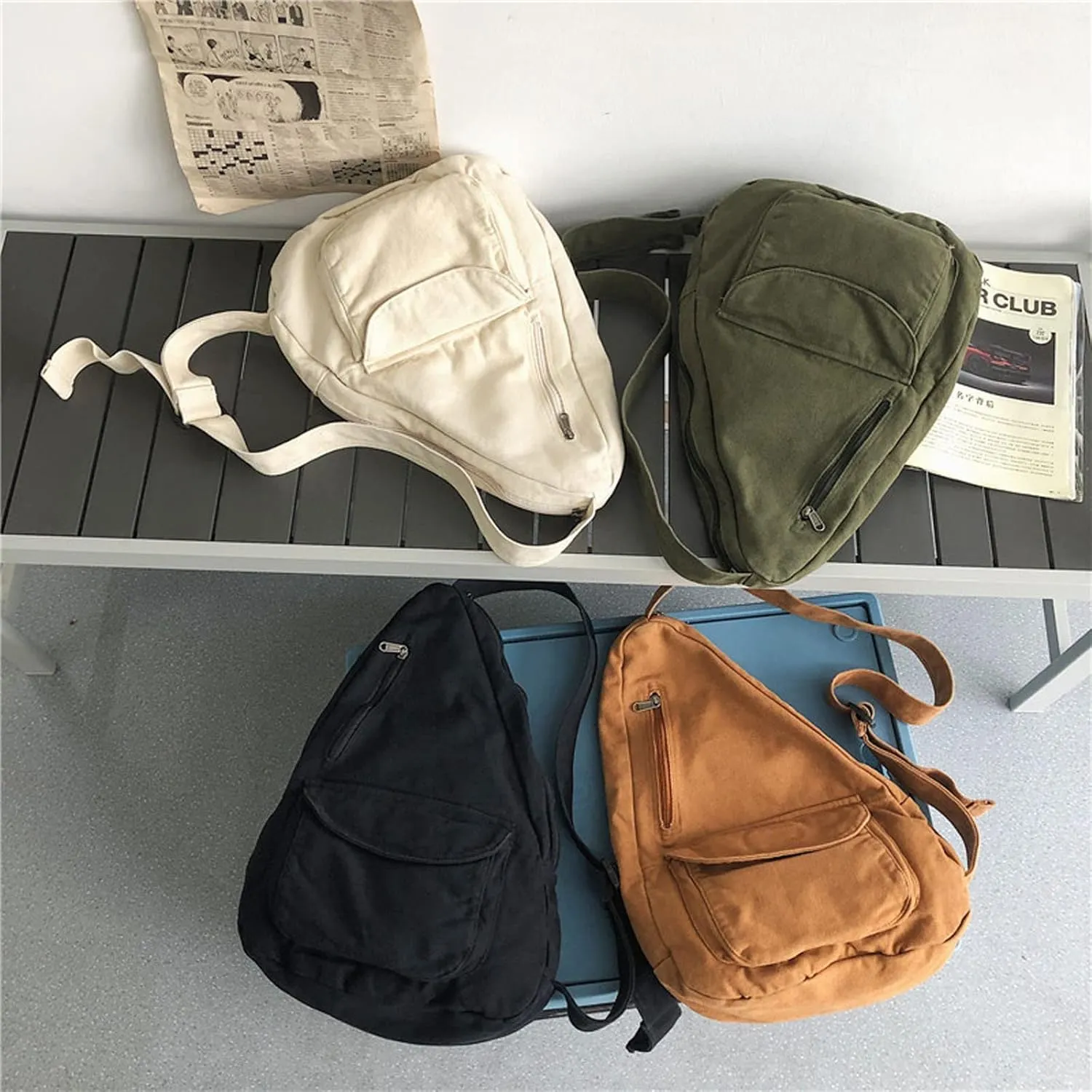 Women's Canvas Crossbody Bag Vintage Wash Zipper Shoulder Bag Women's Large Capacity Casual Crossbody Bag