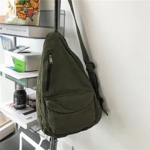 Women's Canvas Crossbody Bag Vintage Wash Zipper Shoulder Bag Women's Large Capacity Casual Crossbody Bag