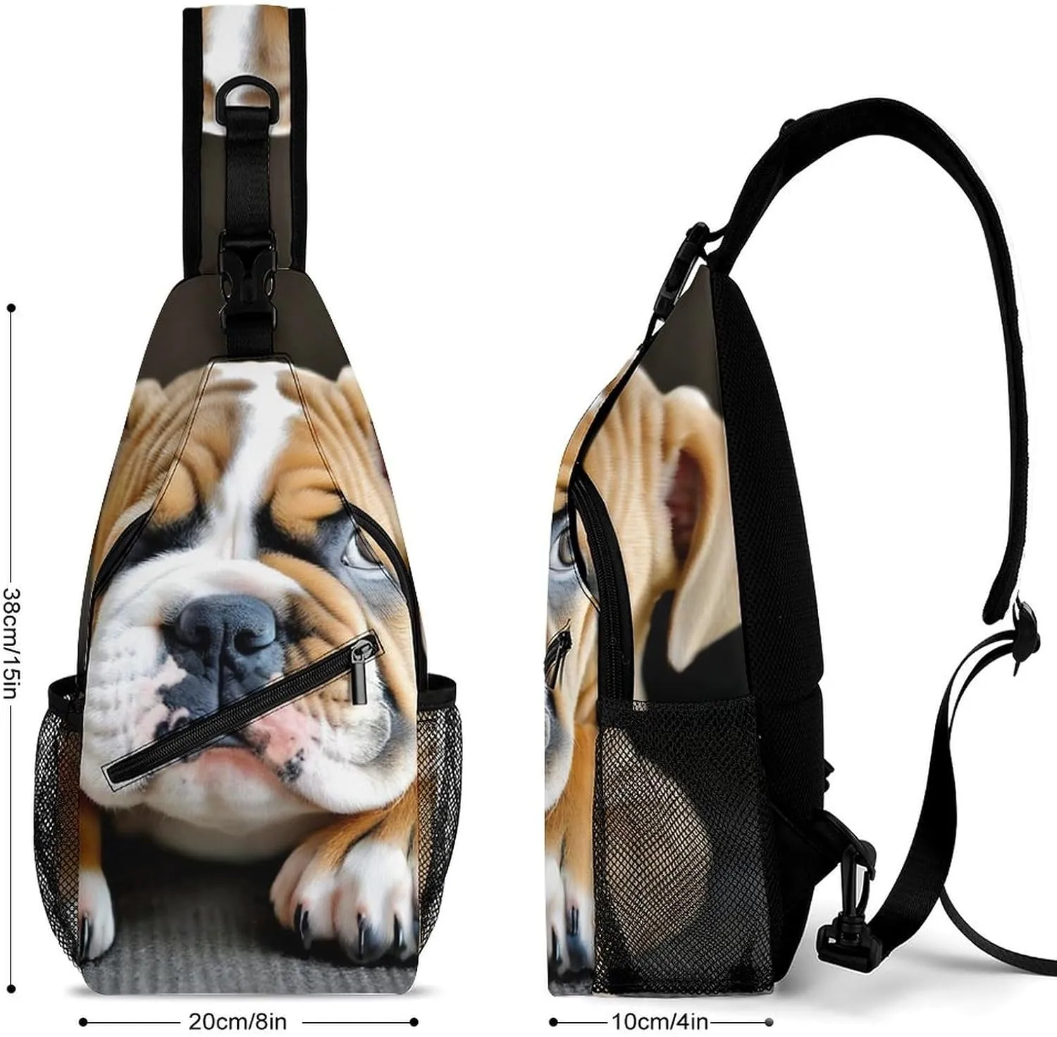 Womens Casual Shoulder Bag English Bulldog Puppy Dog Crossbody Sling Bag Large Capacity Adjustable Gym Chest Bag for Travel Sports Hiking
