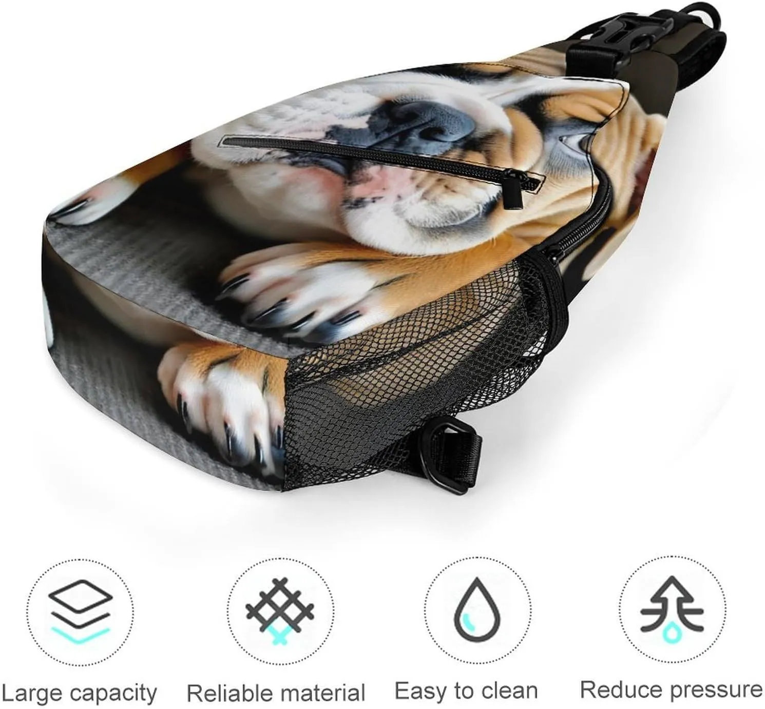 Womens Casual Shoulder Bag English Bulldog Puppy Dog Crossbody Sling Bag Large Capacity Adjustable Gym Chest Bag for Travel Sports Hiking