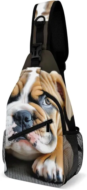 Womens Casual Shoulder Bag English Bulldog Puppy Dog Crossbody Sling Bag Large Capacity Adjustable Gym Chest Bag for Travel Sports Hiking