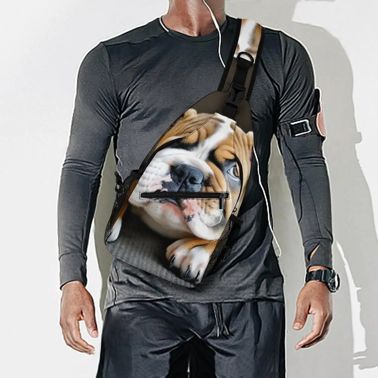 Womens Casual Shoulder Bag English Bulldog Puppy Dog Crossbody Sling Bag Large Capacity Adjustable Gym Chest Bag for Travel Sports Hiking