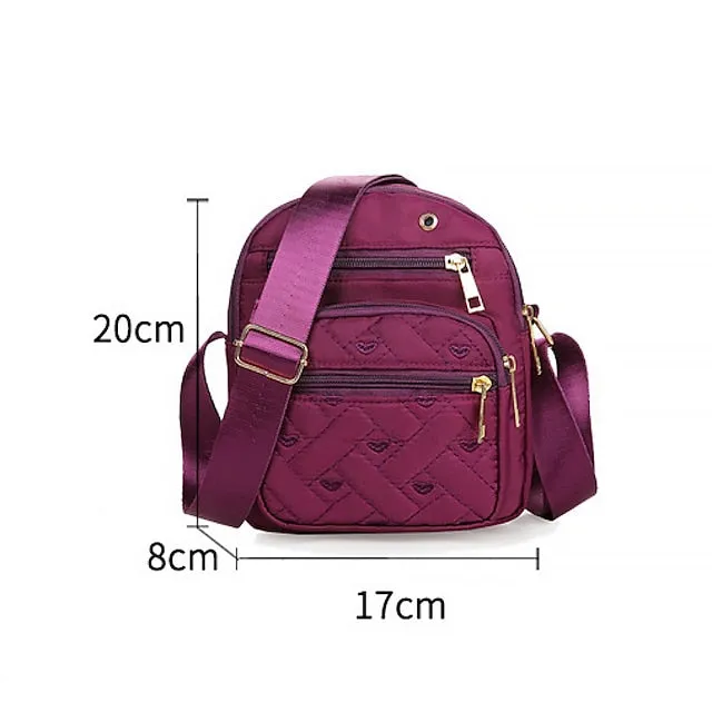 Women's Crossbody Bag Shoulder Bag Dome Bag Nylon Outdoor Daily Travel Zipper Large Capacity Lightweight Durable Solid Color Embroidery Quilted 204 five pockets purple 204 five pockets black 204 five