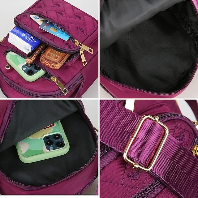 Women's Crossbody Bag Shoulder Bag Dome Bag Nylon Outdoor Daily Travel Zipper Large Capacity Lightweight Durable Solid Color Embroidery Quilted 204 five pockets purple 204 five pockets black 204 five