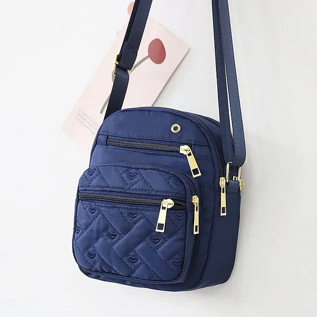 Women's Crossbody Bag Shoulder Bag Dome Bag Nylon Outdoor Daily Travel Zipper Large Capacity Lightweight Durable Solid Color Embroidery Quilted 204 five pockets purple 204 five pockets black 204 five