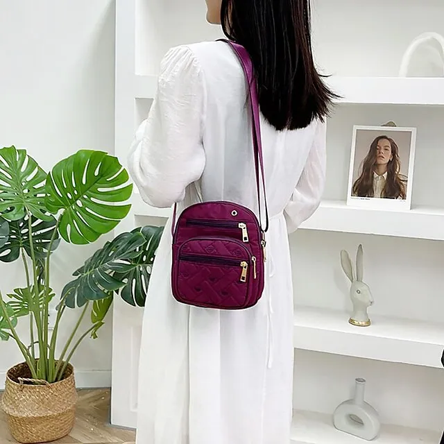 Women's Crossbody Bag Shoulder Bag Dome Bag Nylon Outdoor Daily Travel Zipper Large Capacity Lightweight Durable Solid Color Embroidery Quilted 204 five pockets purple 204 five pockets black 204 five