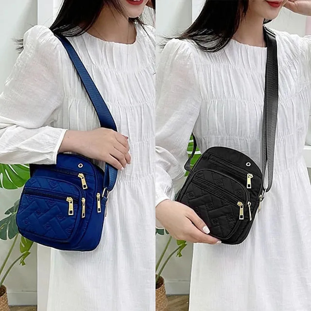 Women's Crossbody Bag Shoulder Bag Dome Bag Nylon Outdoor Daily Travel Zipper Large Capacity Lightweight Durable Solid Color Embroidery Quilted 204 five pockets purple 204 five pockets black 204 five