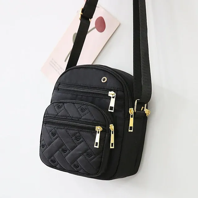 Women's Crossbody Bag Shoulder Bag Dome Bag Nylon Outdoor Daily Travel Zipper Large Capacity Lightweight Durable Solid Color Embroidery Quilted 204 five pockets purple 204 five pockets black 204 five