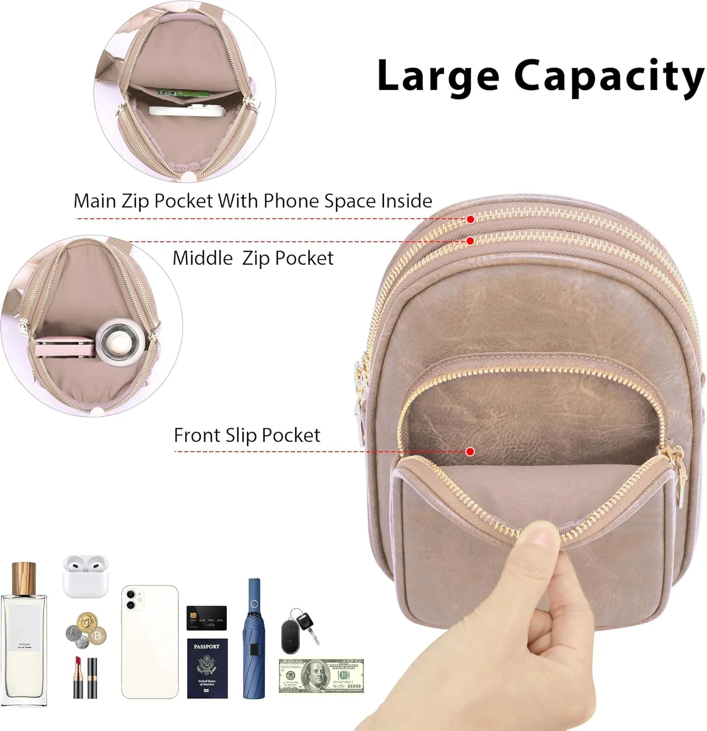 Womens Crossbody Purse Sling Bag for Women Vegan Leather Crossbody Fanny Packs for Travel Cell Phone Purse Chest Bag Trendy