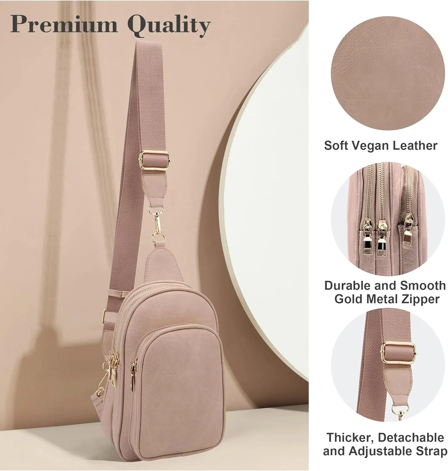 Womens Crossbody Purse Sling Bag for Women Vegan Leather Crossbody Fanny Packs for Travel Cell Phone Purse Chest Bag Trendy