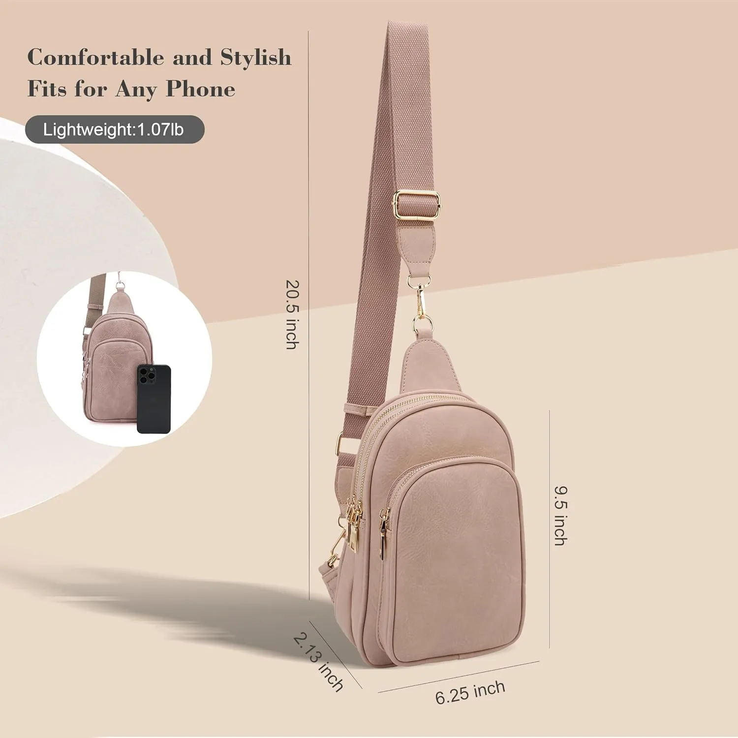 Womens Crossbody Purse Sling Bag for Women Vegan Leather Crossbody Fanny Packs for Travel Cell Phone Purse Chest Bag Trendy