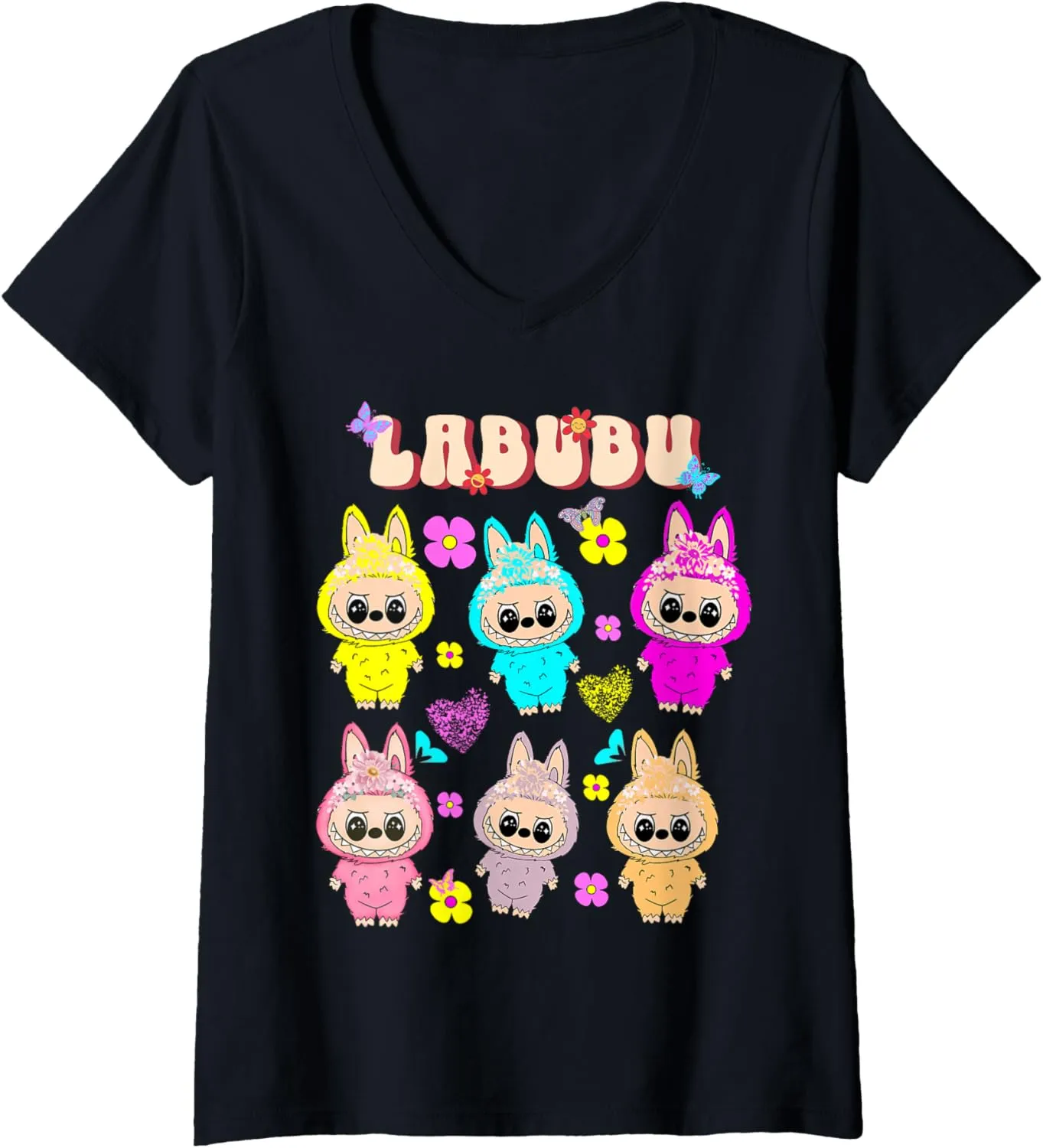 Womens Funny Labubu Lover Cute Labubu The Monsters Women Girl V-Neck T-Shirt