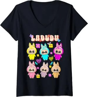 Womens Funny Labubu Lover Cute Labubu The Monsters Women Girl V-Neck T-Shirt
