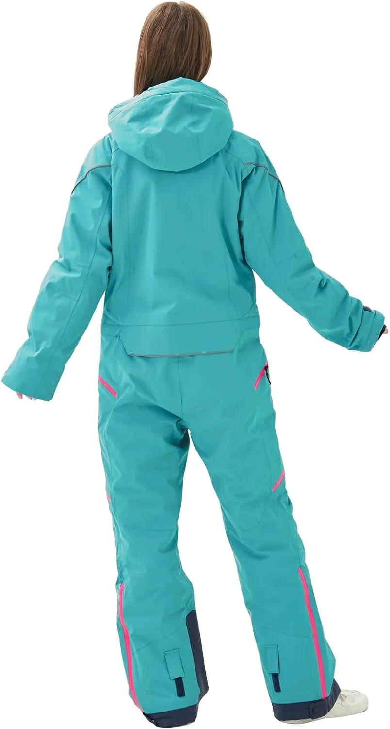 Women's One Piece Ski Suits Windproof Jumpsuit Waterproof Warm Breathable Detachable Hood Snowsuit For Snow Sports