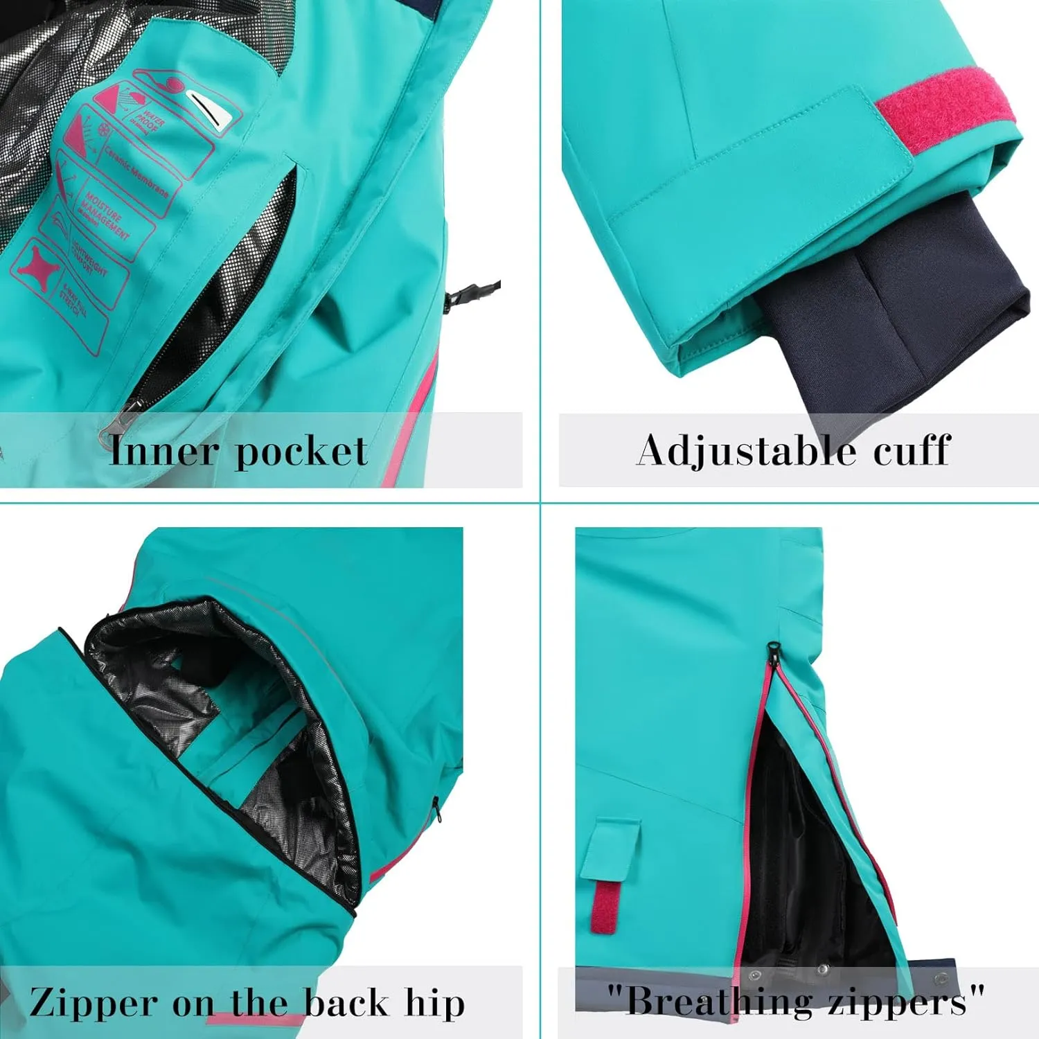 Women's One Piece Ski Suits Windproof Jumpsuit Waterproof Warm Breathable Detachable Hood Snowsuit For Snow Sports