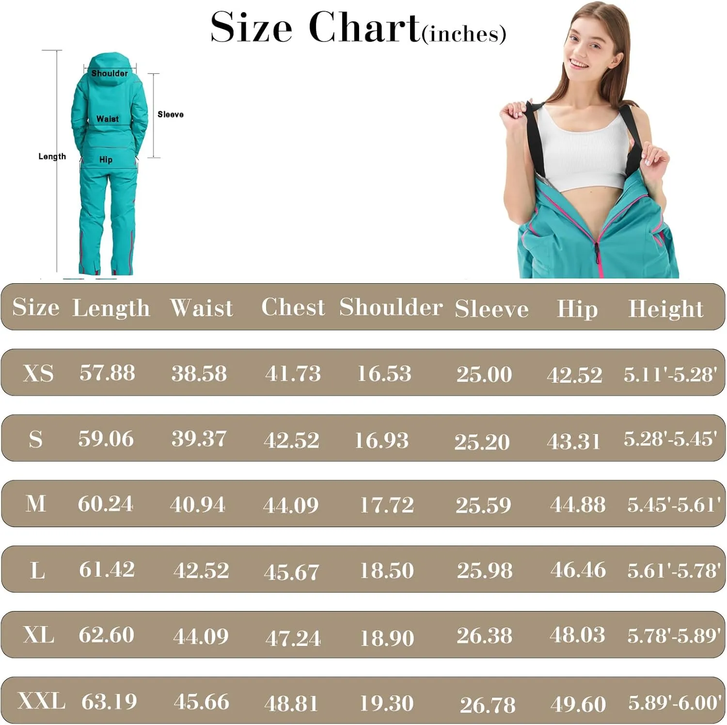 Women's One Piece Ski Suits Windproof Jumpsuit Waterproof Warm Breathable Detachable Hood Snowsuit For Snow Sports