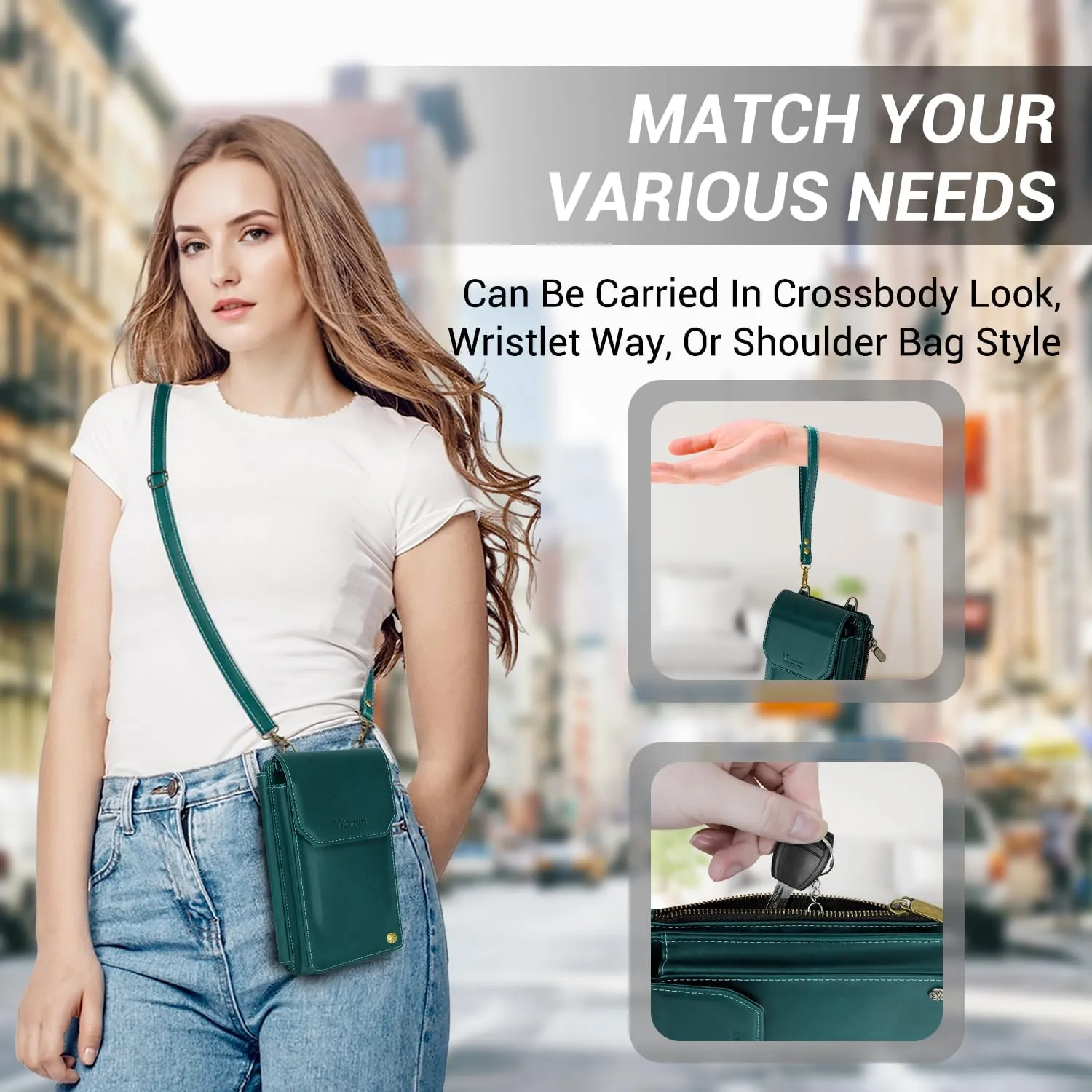 Women's RFID Crossbody Phone Bag, Crossbody Cell Phone Wallet - Adjustable straps Bag with 8 Card Slots & ZipperSlot