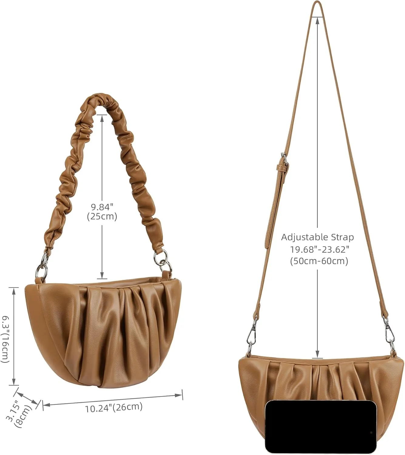 Women's Small Leather Shoulder Crossbody Bag Zipper Hobo Handbags Purse With 2 Strap