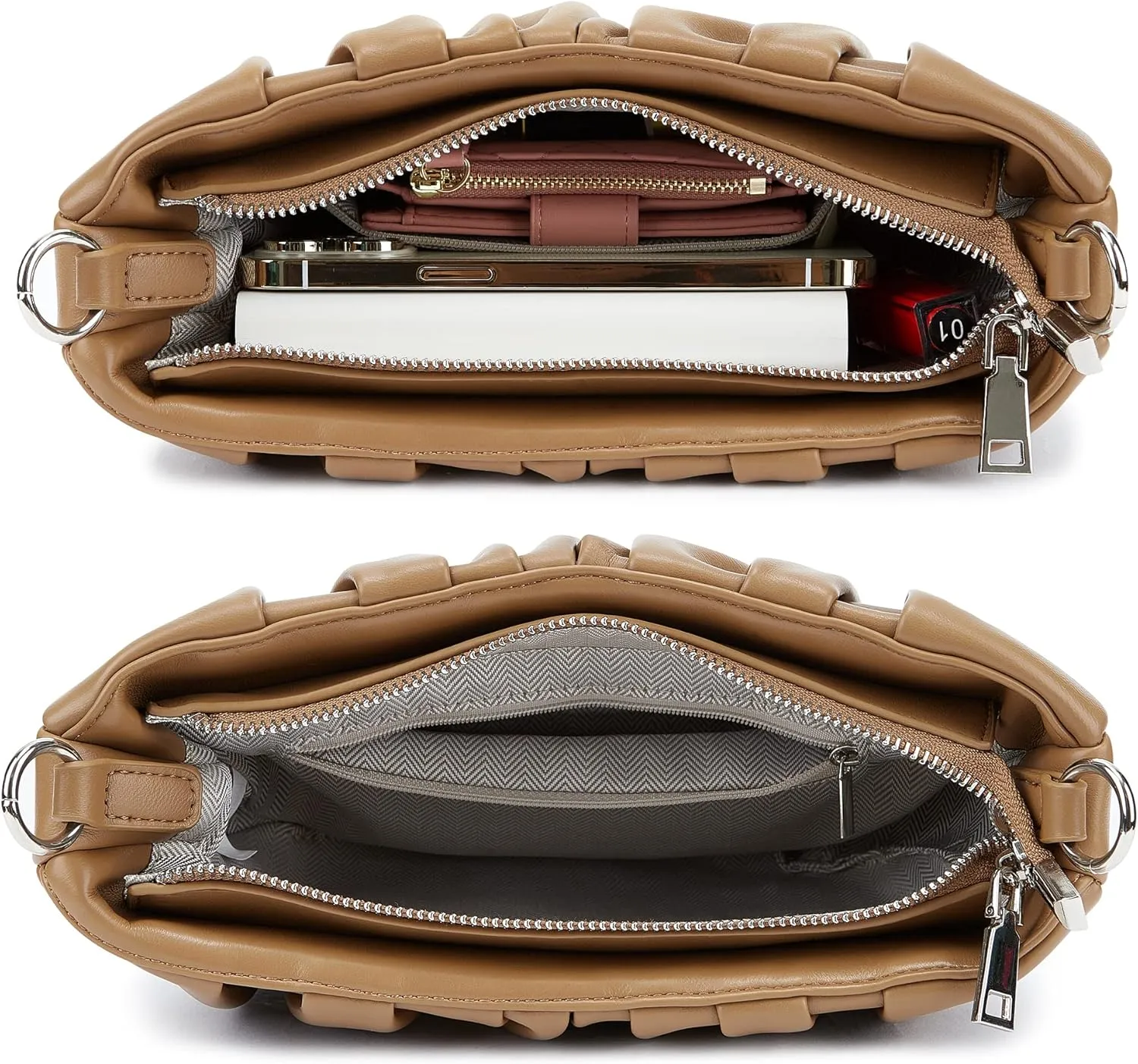 Women's Small Leather Shoulder Crossbody Bag Zipper Hobo Handbags Purse With 2 Strap