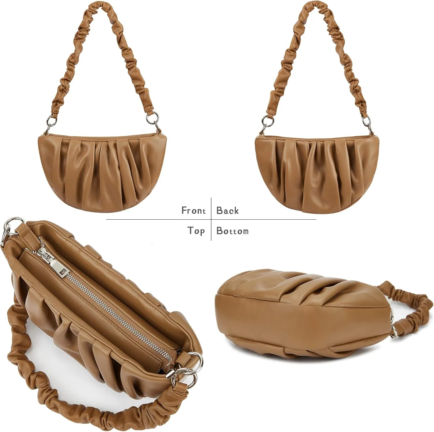 Women's Small Leather Shoulder Crossbody Bag Zipper Hobo Handbags Purse With 2 Strap