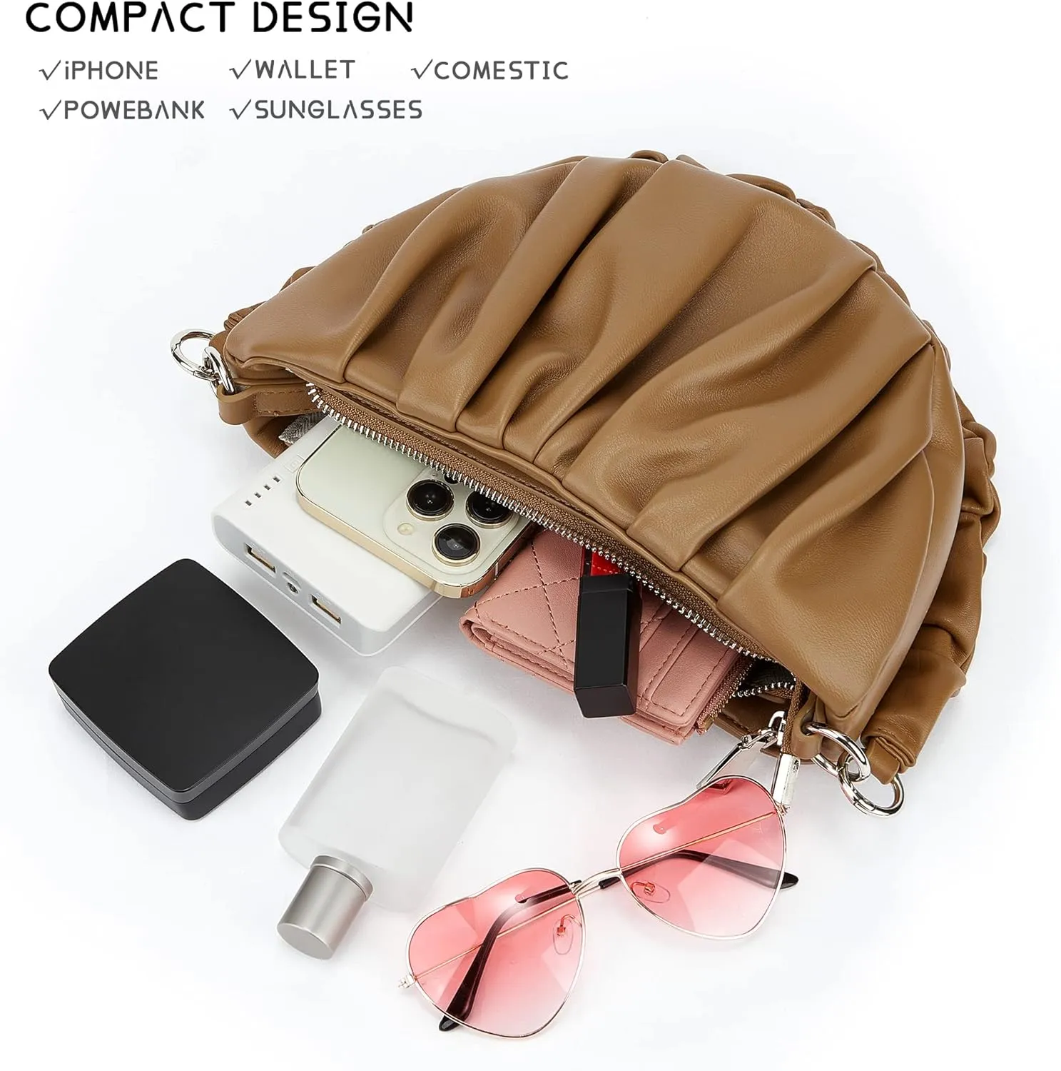 Women's Small Leather Shoulder Crossbody Bag Zipper Hobo Handbags Purse With 2 Strap