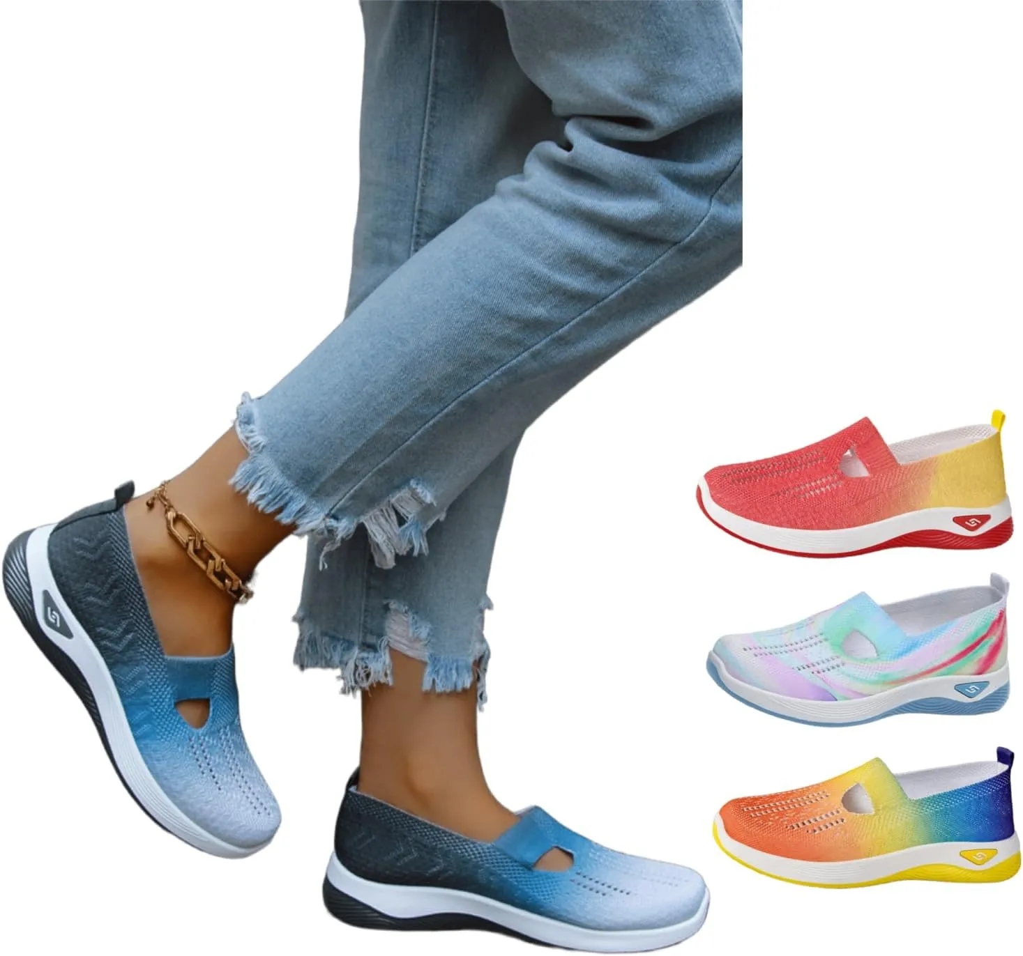 Women's Woven Orthopedic Breathable Sports Shoes, Diabetes Foam Walking Anti-Skid Soft Shoes, Arch Support