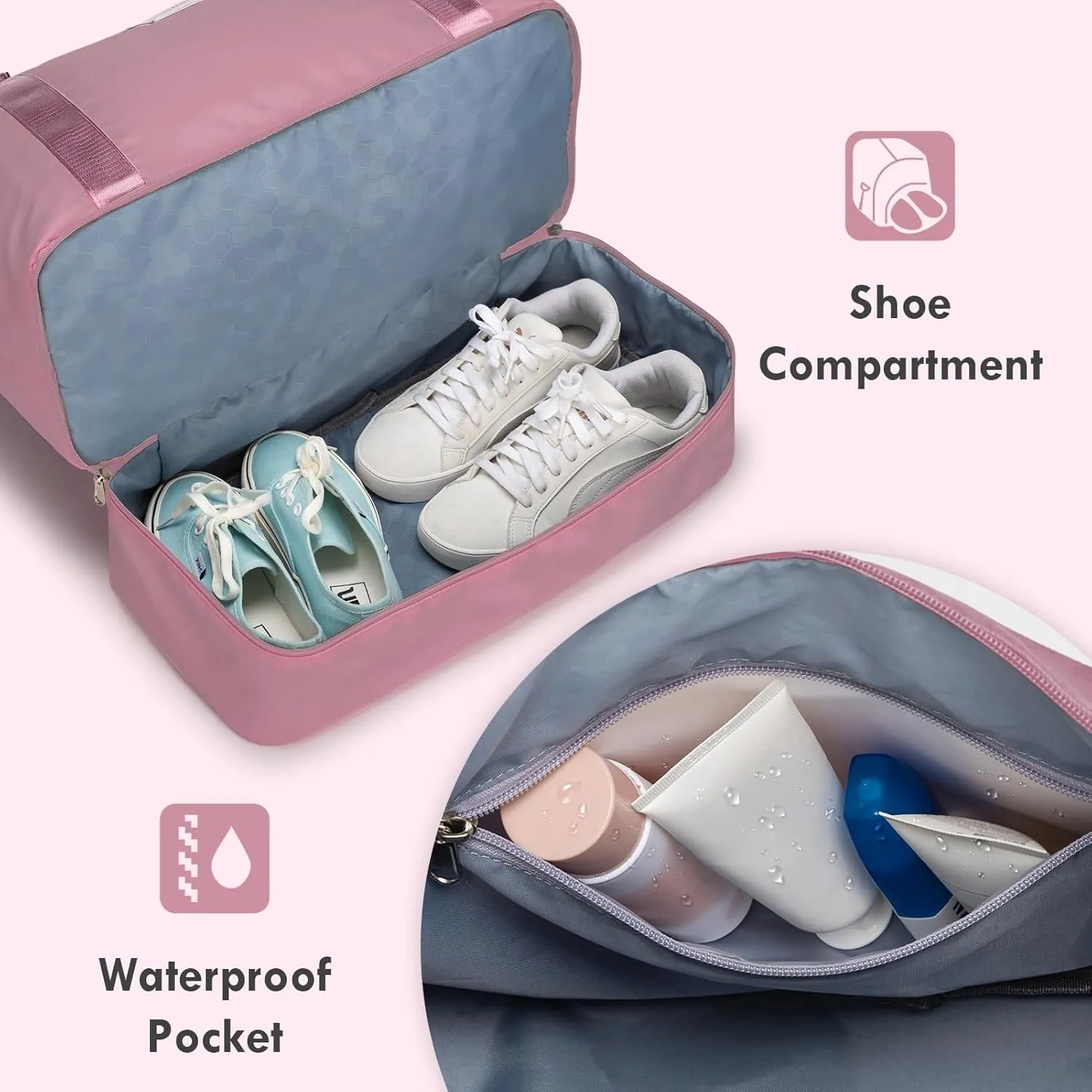 WOOMADA Weekender Overnight Bag for Women, Shoulder Travel Duffel with Shoes Compartment,Gym Bag with Toiletry Bag