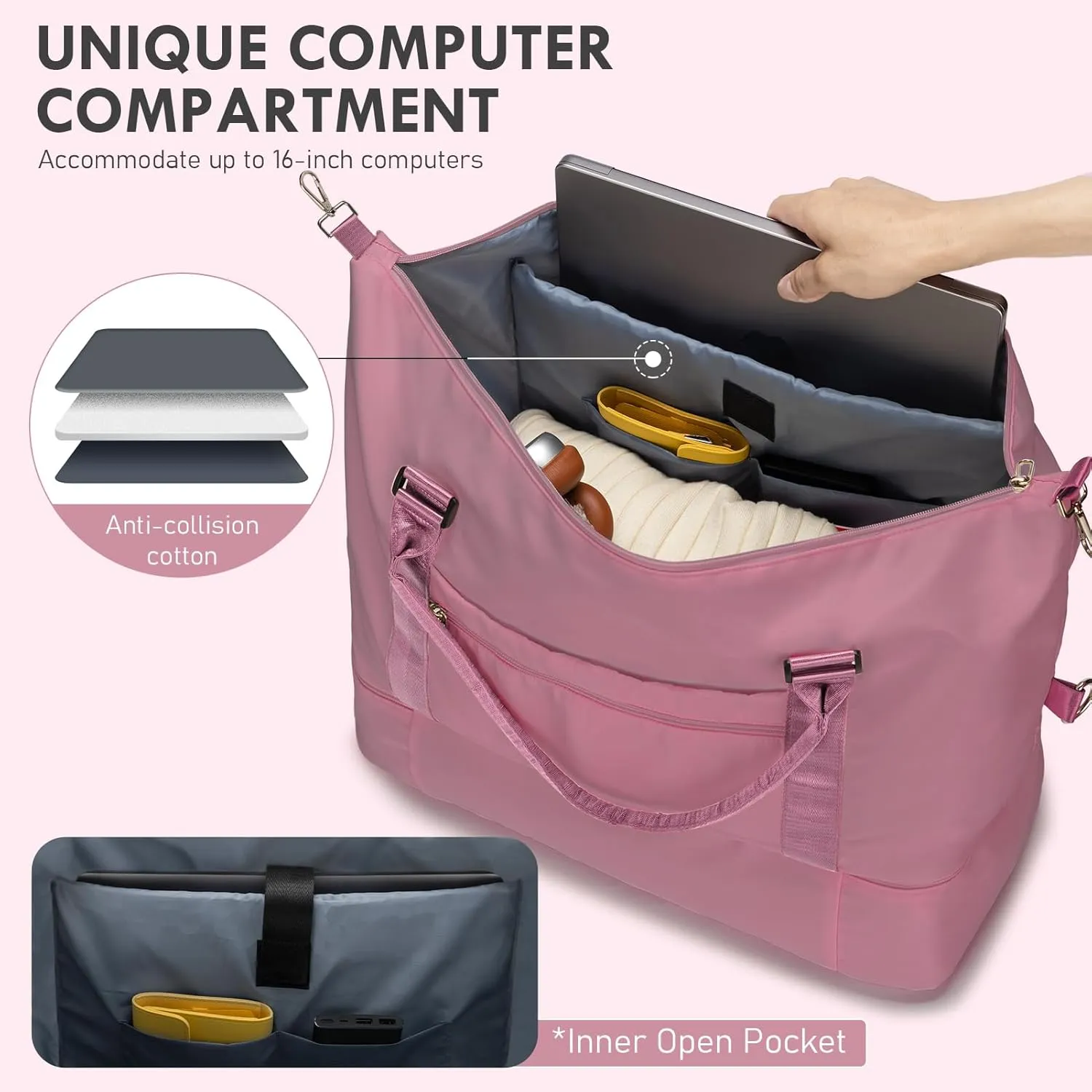 WOOMADA Weekender Overnight Bag for Women, Shoulder Travel Duffel with Shoes Compartment,Gym Bag with Toiletry Bag