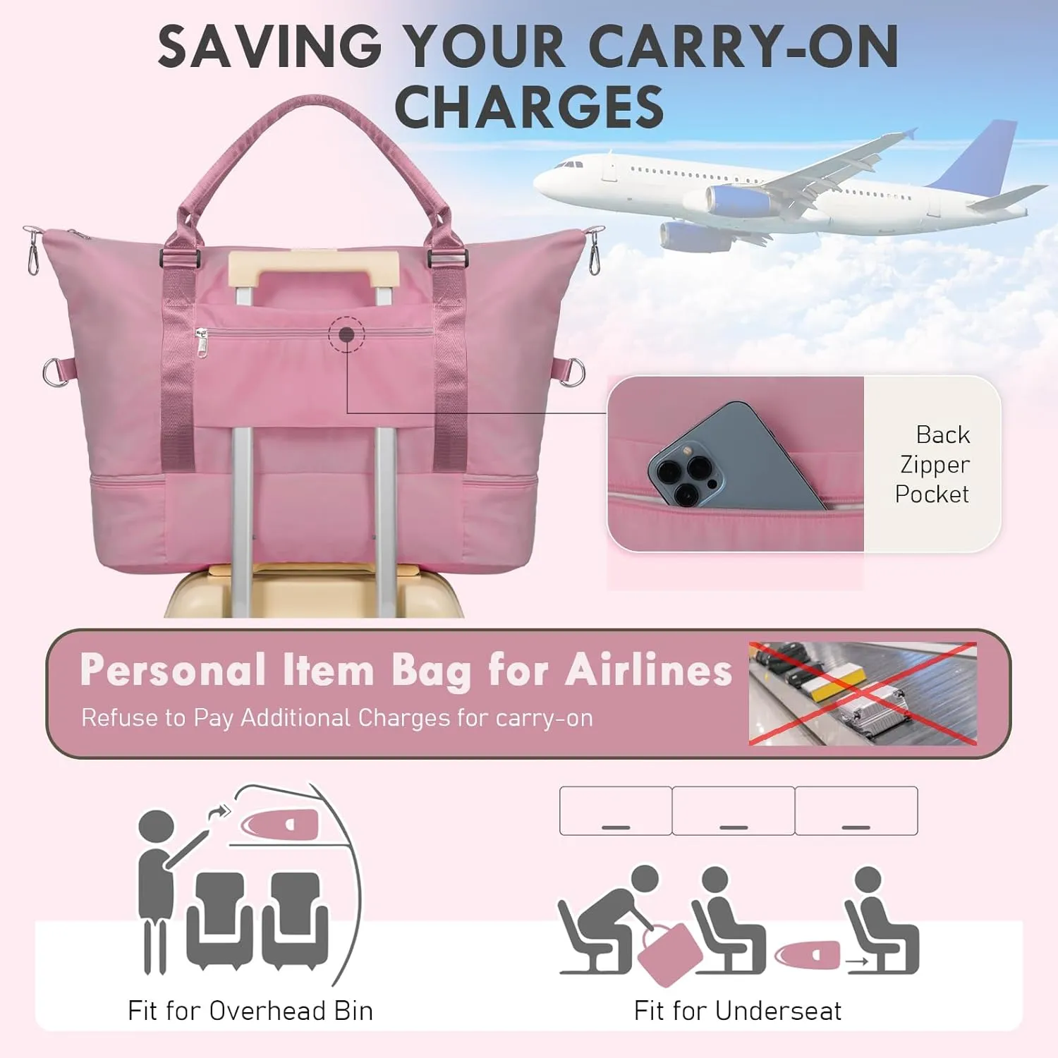 WOOMADA Weekender Overnight Bag for Women, Shoulder Travel Duffel with Shoes Compartment,Gym Bag with Toiletry Bag