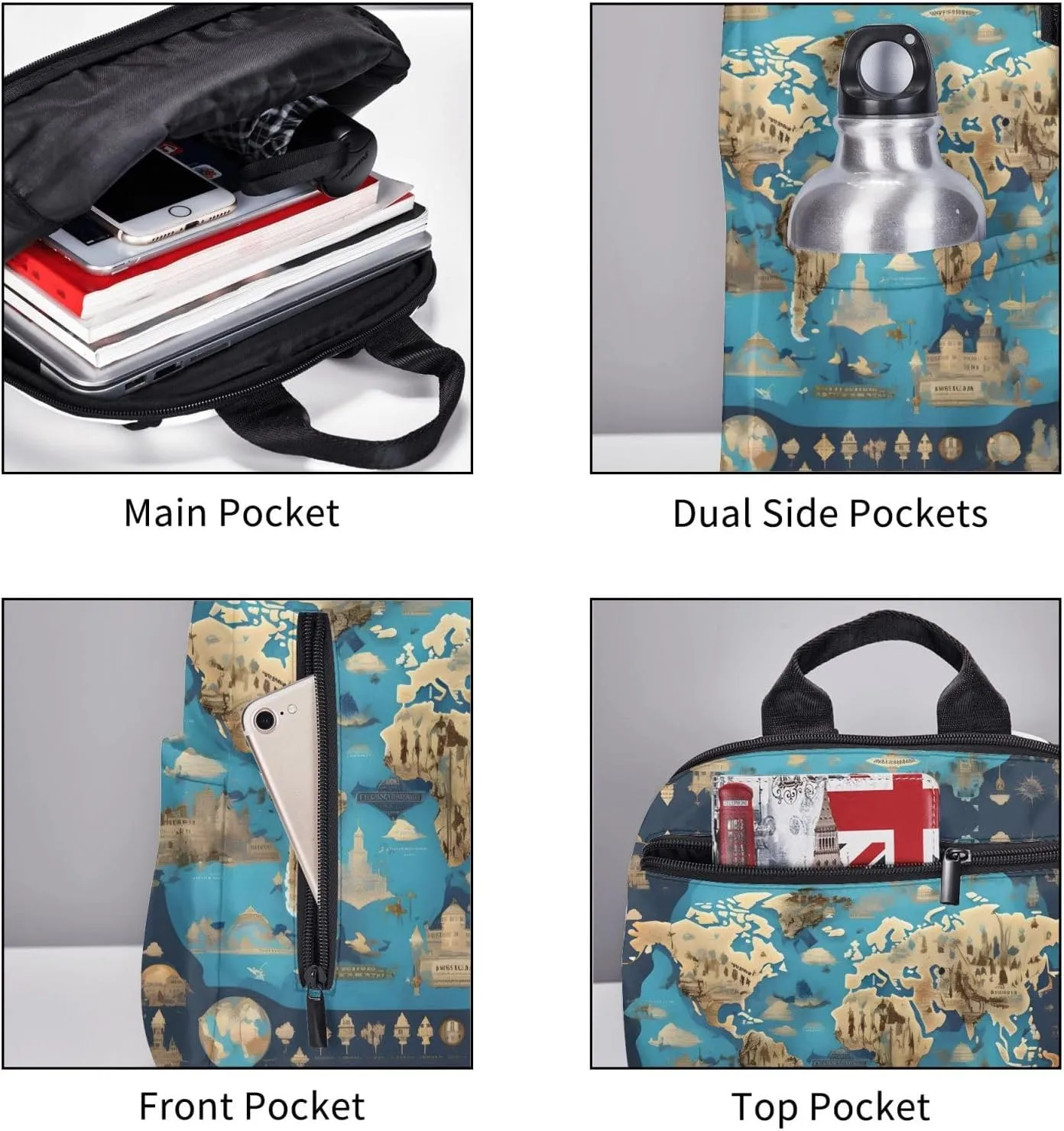 World Geography Map Print Lightweight Backpack, Travel Bookbag College Bag,Laptop Backpack For Men Women