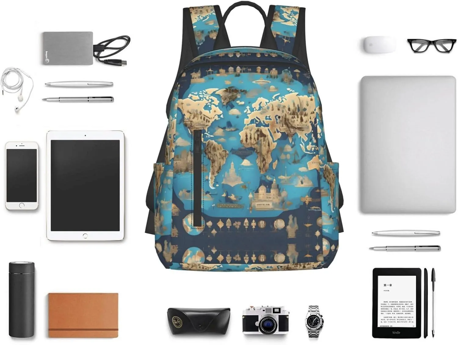 World Geography Map Print Lightweight Backpack, Travel Bookbag College Bag,Laptop Backpack For Men Women