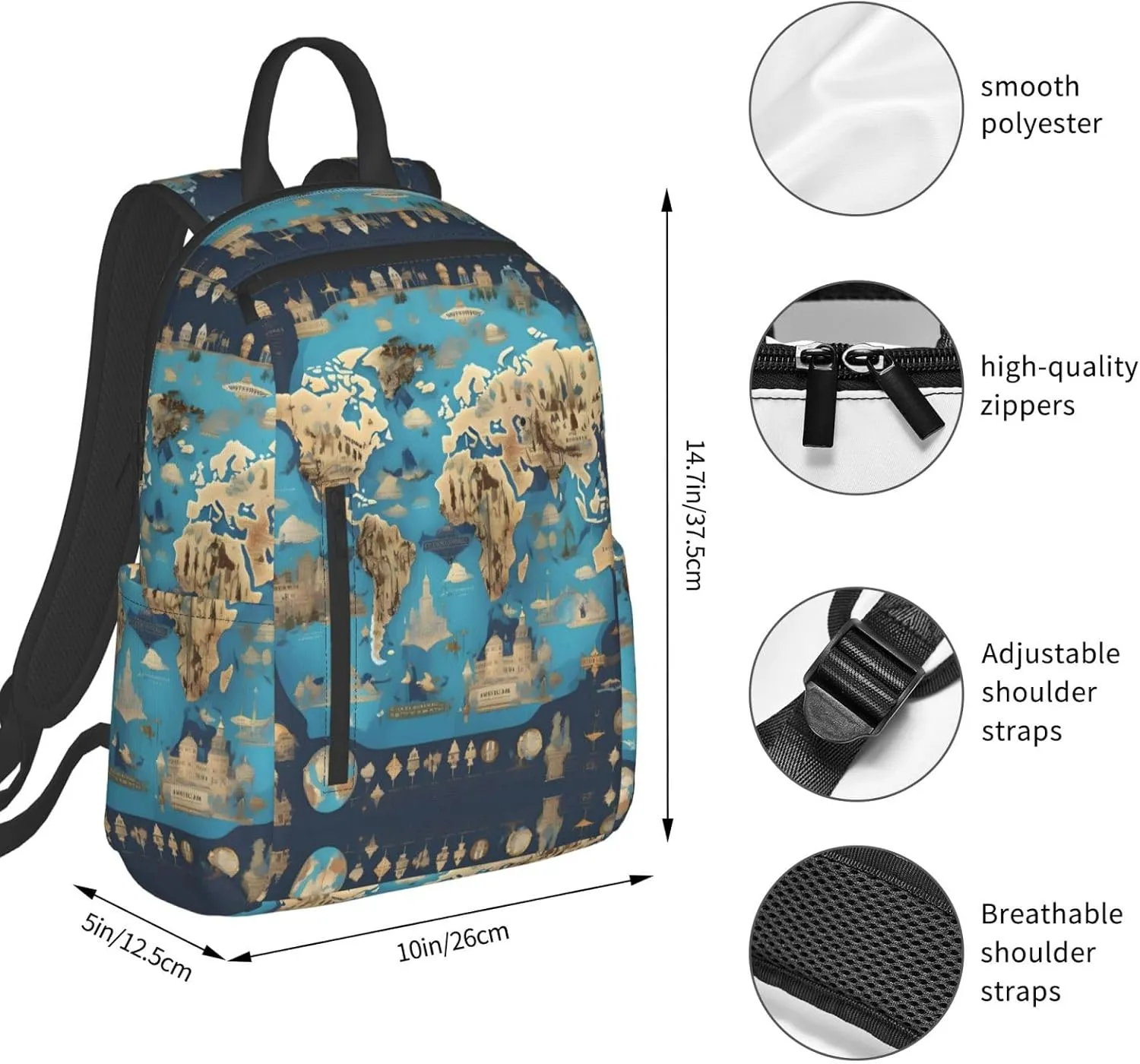 World Geography Map Print Lightweight Backpack, Travel Bookbag College Bag,Laptop Backpack For Men Women
