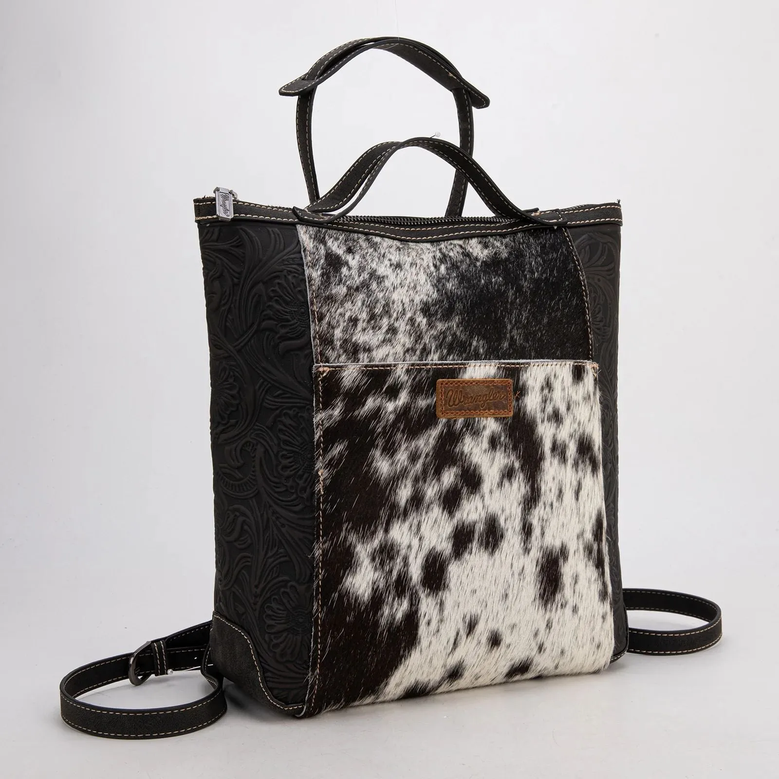 Wrangler Genuine Hair-On Cowhide Floral Tooled Convertible Backpack or Crossbody