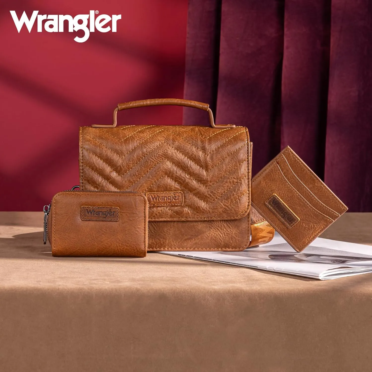 Wrangler Mini Crossbody Purses for Women 3 in 1 Quilted Small Top Handle Bag Sets with Strap