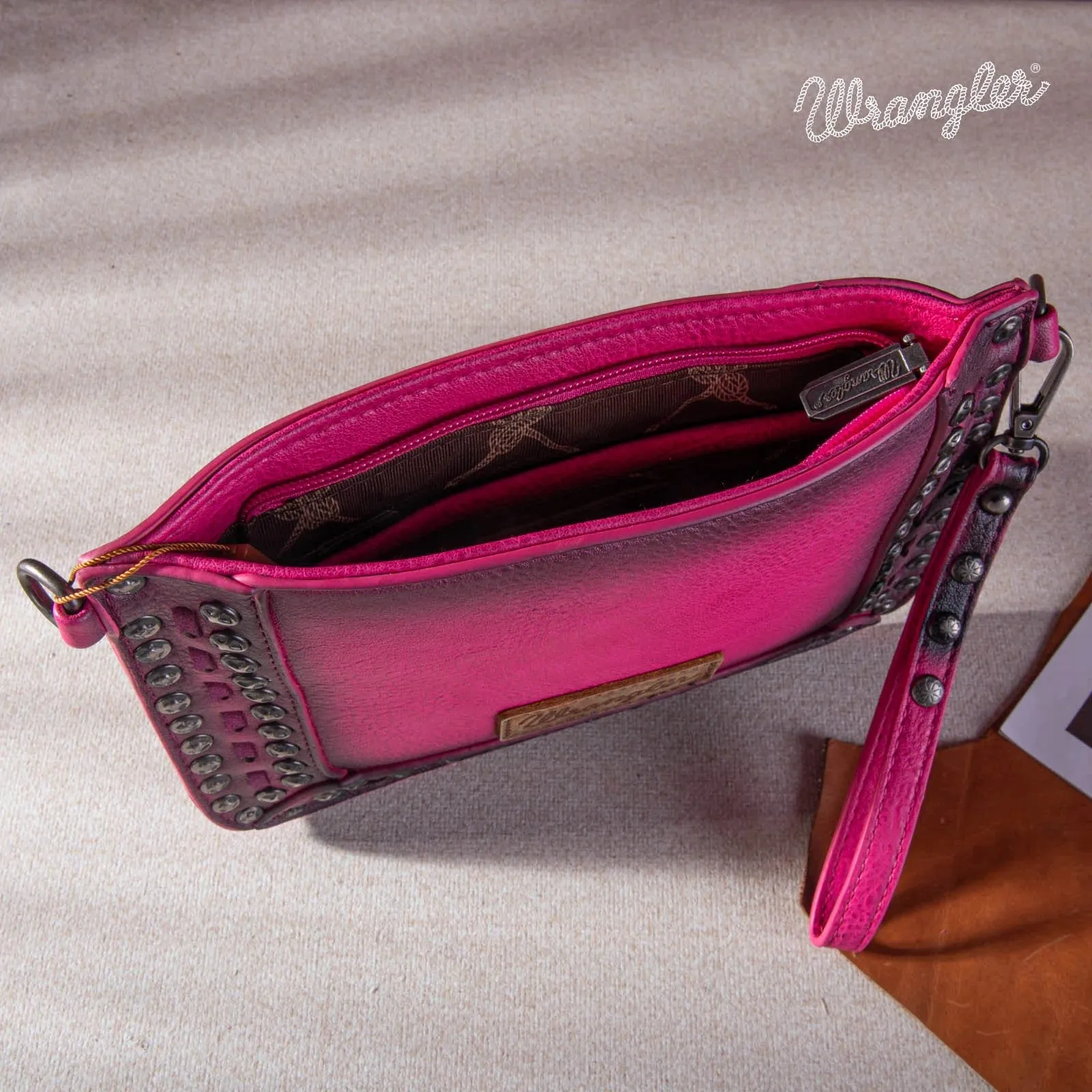 Wrangler Rivets Studded Wristlet / Crossbody - Coral