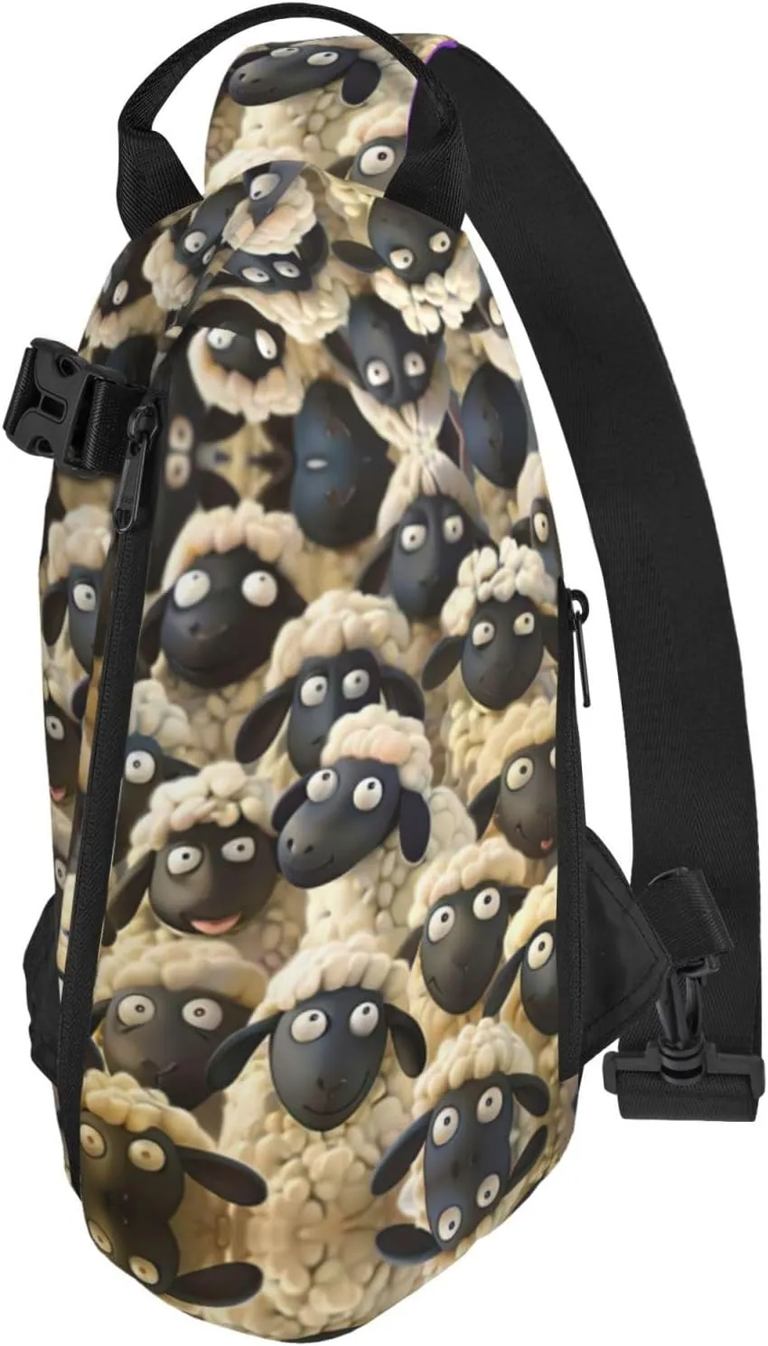WURTON Cute Cartoon Sheep Print Crossbody Backpack Cross Pack Lightweight Sling Bag Travel, Hiking