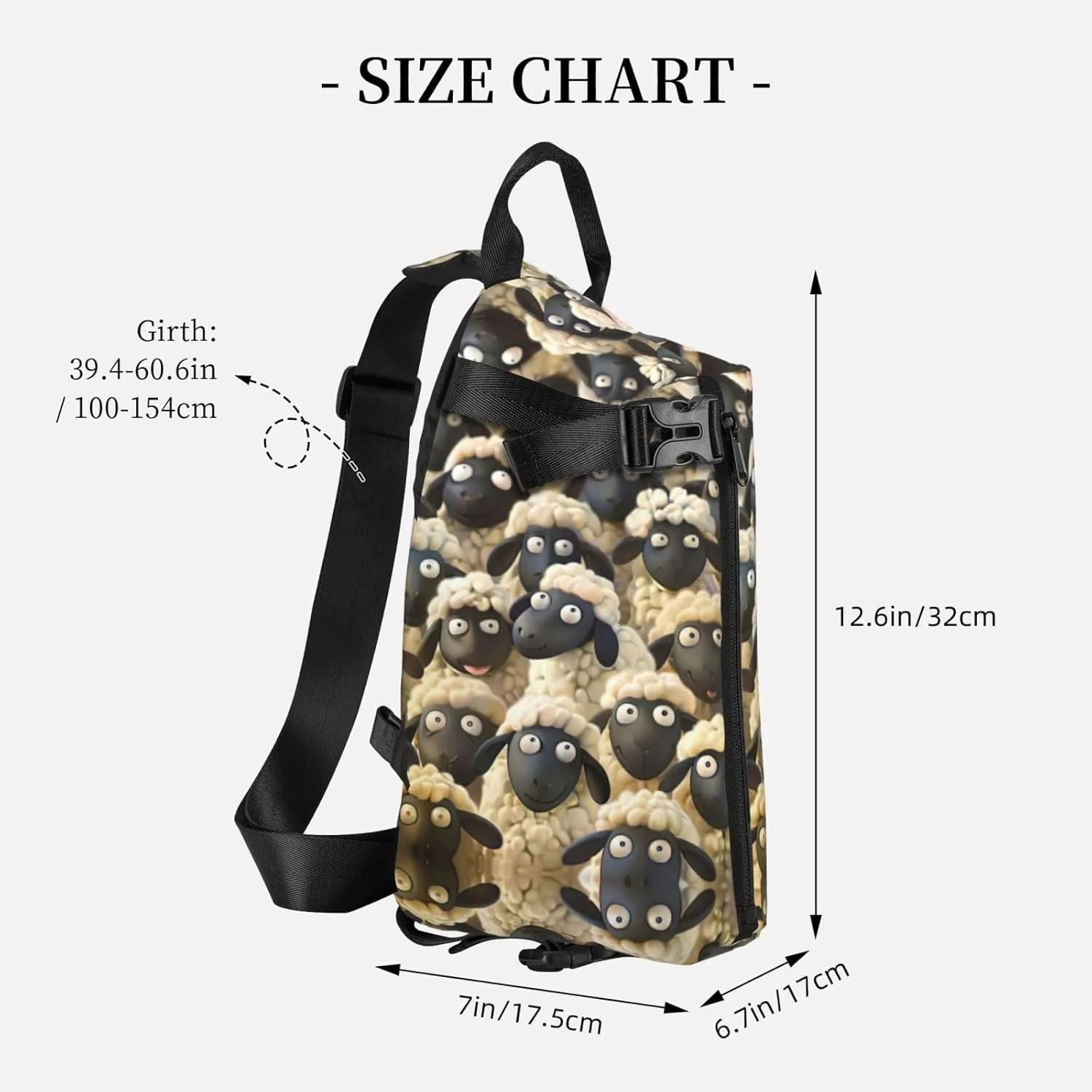 WURTON Cute Cartoon Sheep Print Crossbody Backpack Cross Pack Lightweight Sling Bag Travel, Hiking