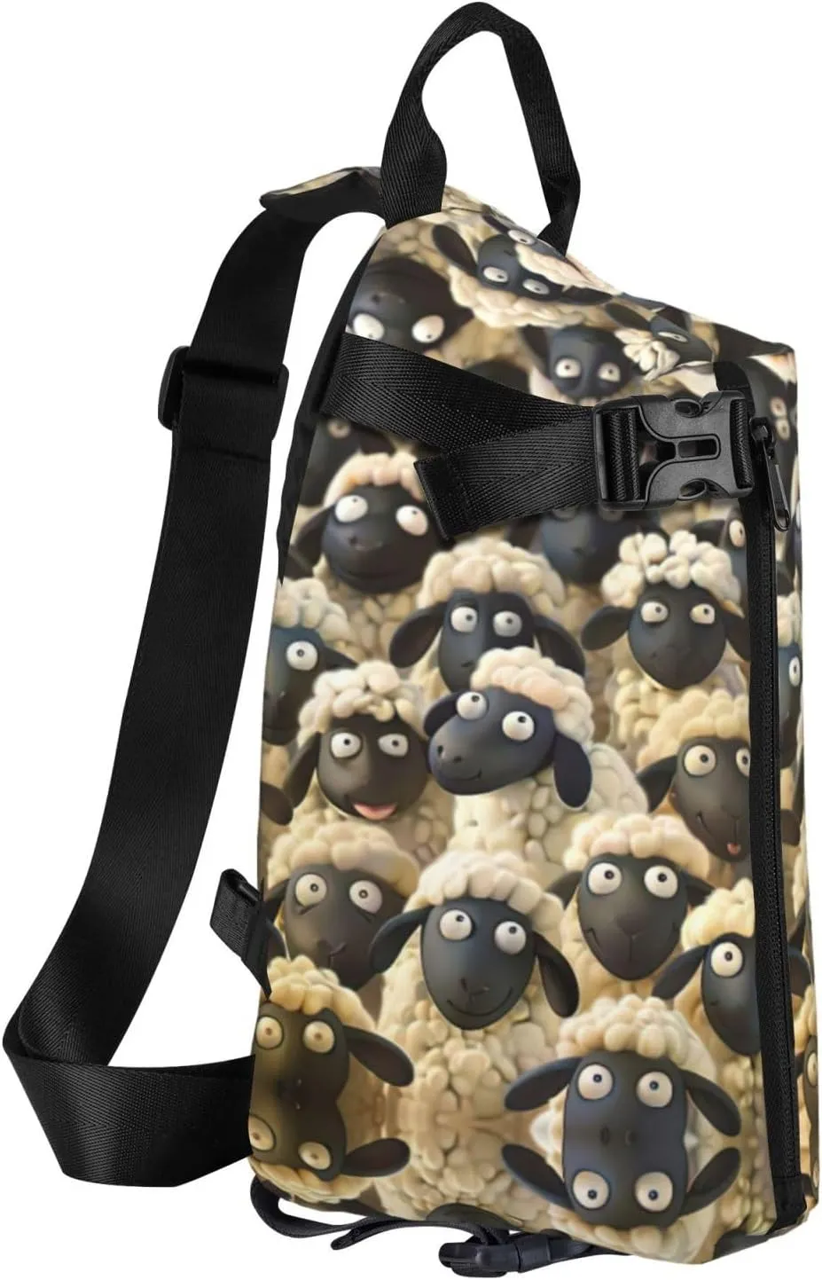WURTON Cute Cartoon Sheep Print Crossbody Backpack Cross Pack Lightweight Sling Bag Travel, Hiking