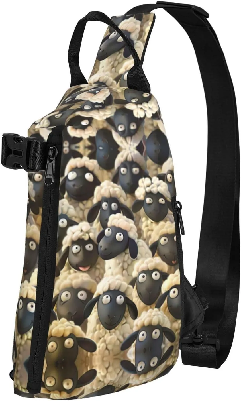 WURTON Cute Cartoon Sheep Print Crossbody Backpack Cross Pack Lightweight Sling Bag Travel, Hiking