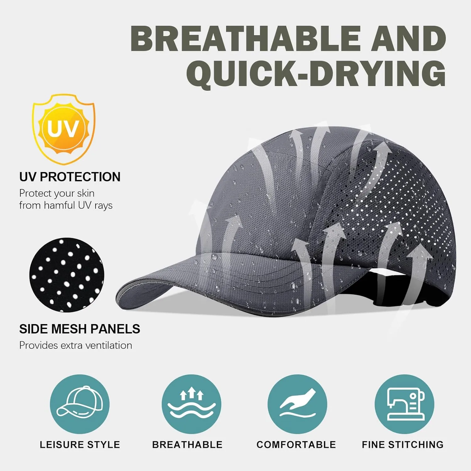 XXL Mens Quick Dry Baseball Cap Cooling Breathable Mesh Sports Cap Lightweight Run Hat with Reflective Trim