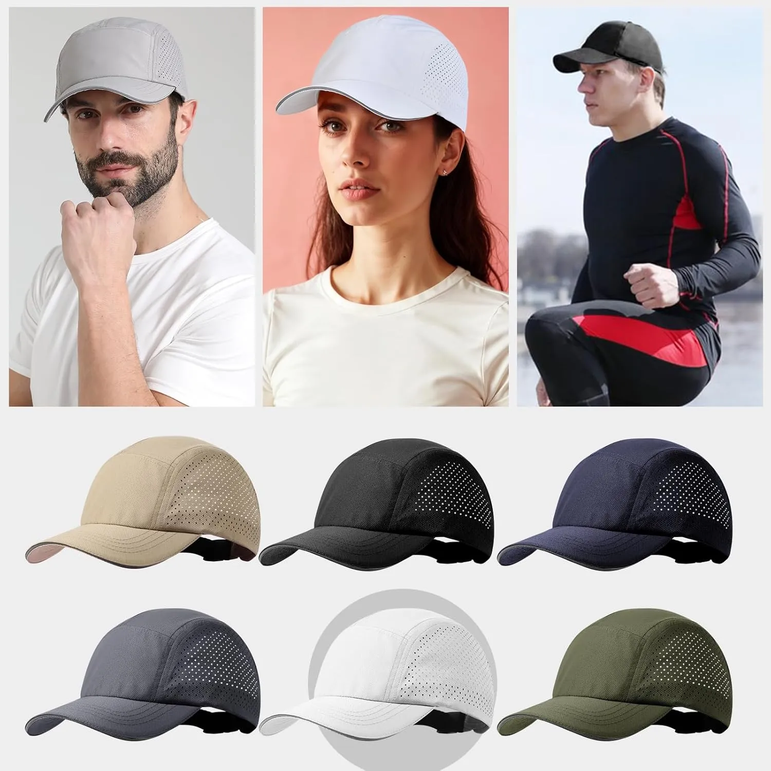 XXL Mens Quick Dry Baseball Cap Cooling Breathable Mesh Sports Cap Lightweight Run Hat with Reflective Trim