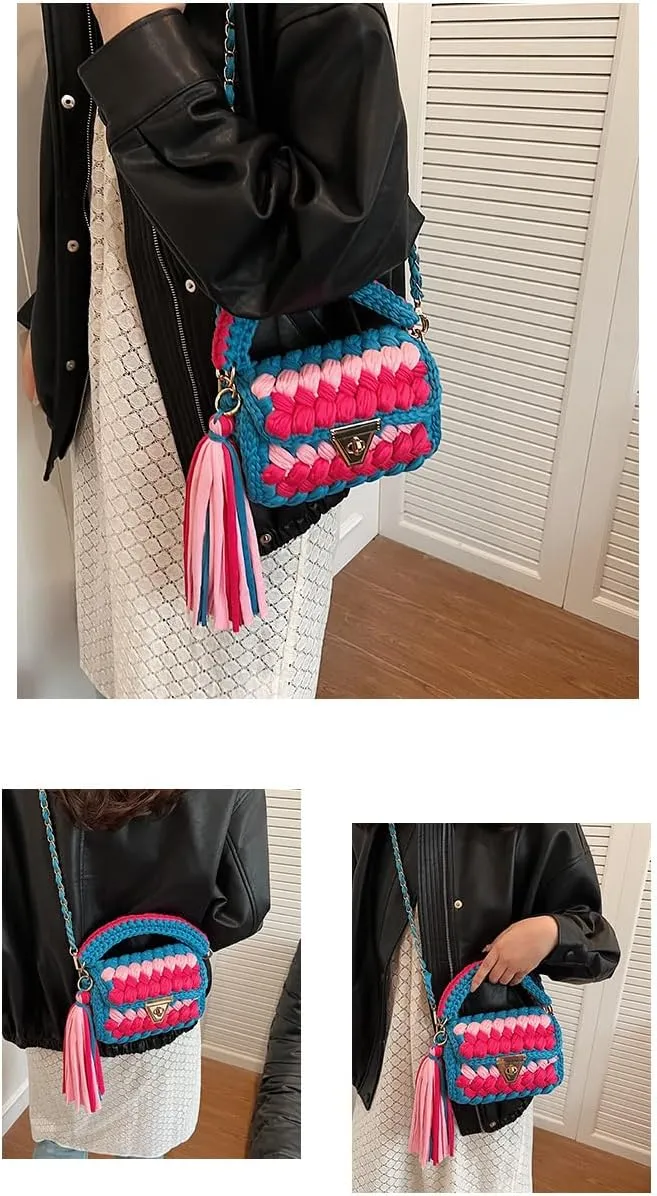 y2k Crossbody Bags for Women, Aesthetic Grunge Shoulder Bag Demure Emo Women Ladies Sling Purse Straw Chic Handbag (Rainbow blue)