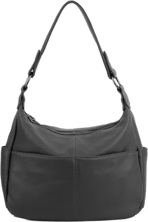 YALUXE Genuine Leather Shoulder Bags Hobo Handbags Purses with Double Zipper Pockets and Crossbody Strap for Women