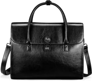 YALUXE Women’s Genuine Cowhide Leather Shoulder Bag Briefcase Convertible Satchel Handbag with Velcro Laptop Sleeve