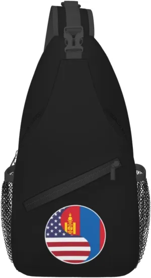 Yin Yang Flag Combination Of America And Mongolia Crossbody Bags For Women Men Chest Backpack Gym Shoulder Bag Travel Outdoor Sports Casual Crossbody Bags