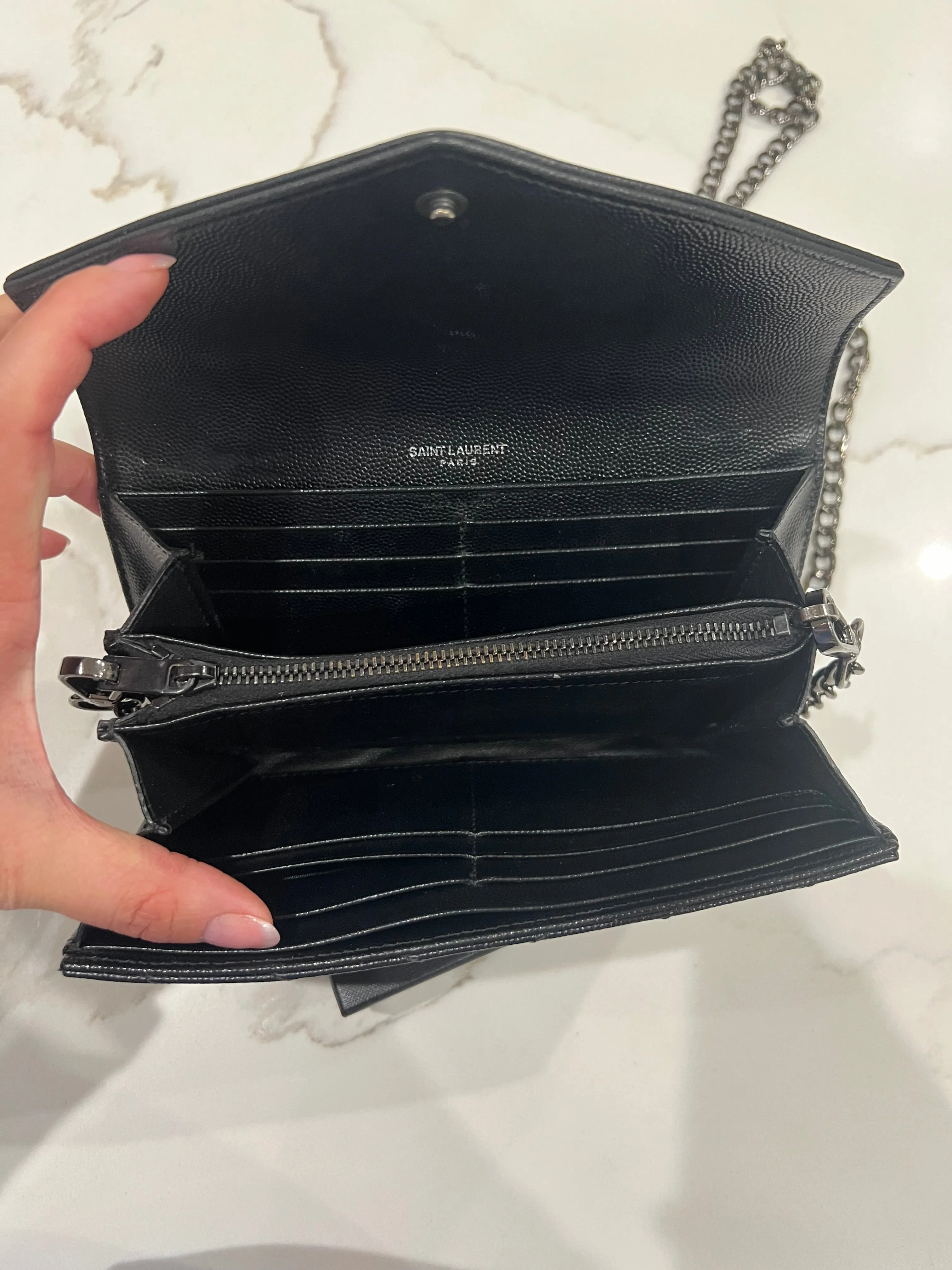 YSL cassandre all black wallet on chain