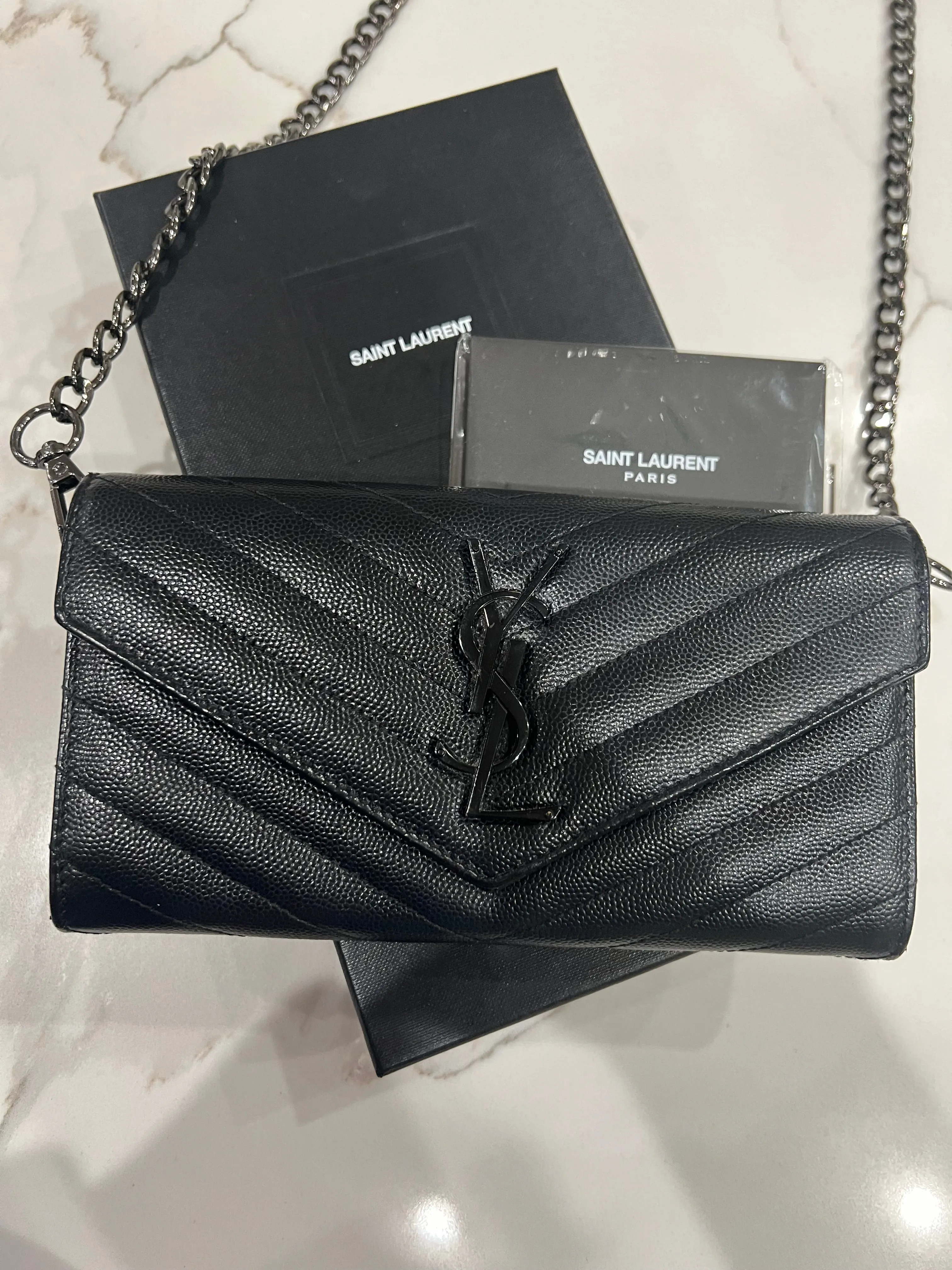 YSL cassandre all black wallet on chain