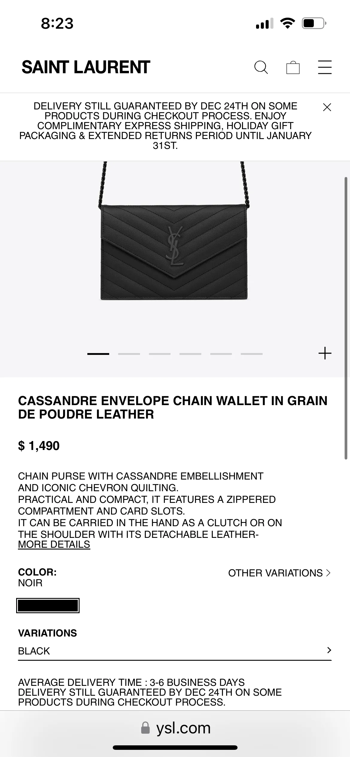 YSL cassandre all black wallet on chain